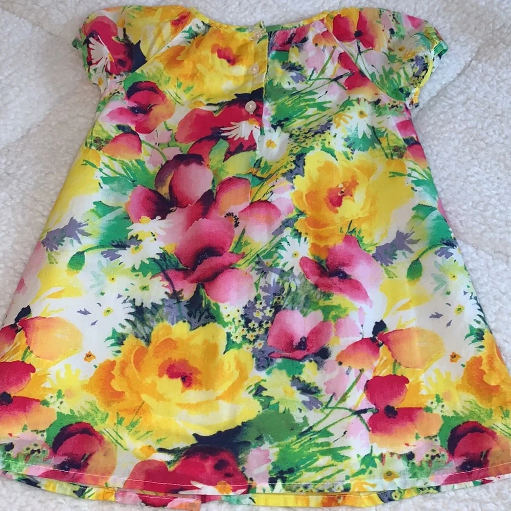 GAP Baby Floral Watercolor Dress 18-24M Yellow Pink EUC